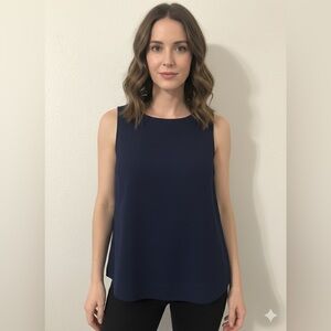 Paraphrase Navy Blue Round Neck Sleeveless Career Shell Size XS